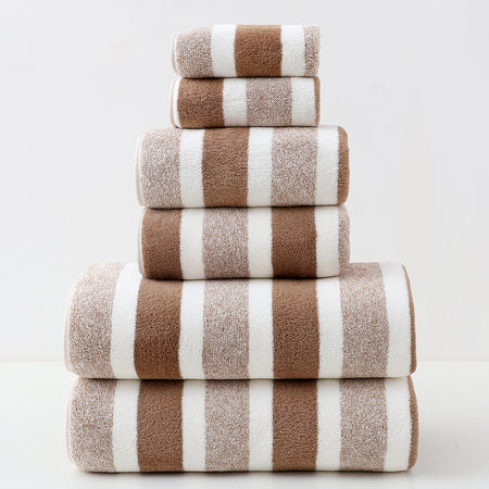 Luxury Cotton Brown Wide Stripe Towel Set - 6 Piece Set (2 Hand Towels, 2 Bath Towels, 2 Washcloths), Ultra Soft and Absorbent