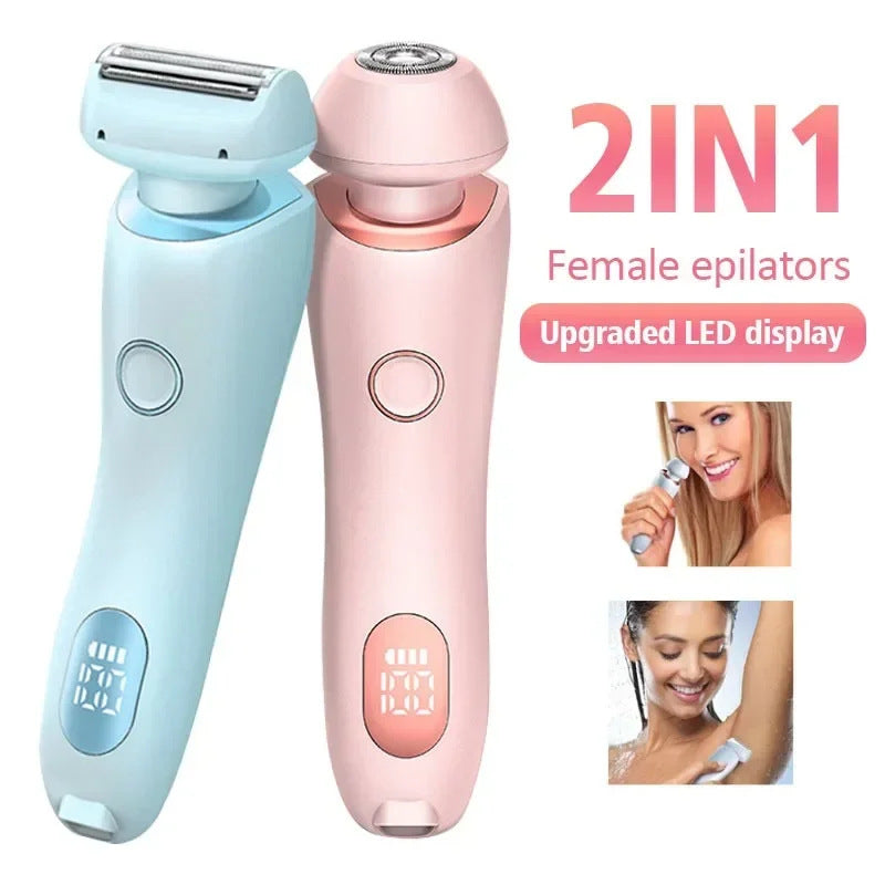 Blue 2-in-1 Electric Razor for Women - Multifunctional Rechargeable Hair Removal Shaver