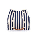 Blue Stripes Canvas Bucket Tote Bag with Leather Handle