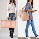 Blue Stripe Convertible Garment Duffel Bag with Leather Accents - Travel Weekender Bag for Suits and Dresses