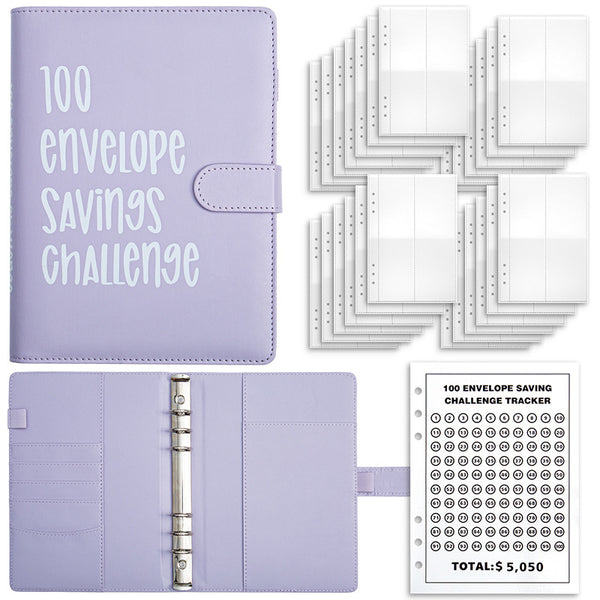 Purple 100-Day Savings Challenge Cash Binder with Tracker and Refillable Notebook