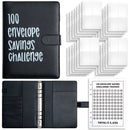 Black 100-Day Savings Challenge Cash Binder with Tracker and Refillable Notebook