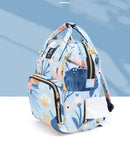 Large Capacity Multi-Functional Baby Diaper Backpack - Stylish and Travel-Friendly Mummy Bag  floral Blue