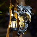 Solar-Powered Dragon Statue with LED Lantern - Gothic Outdoor Wall Hanging Decor
