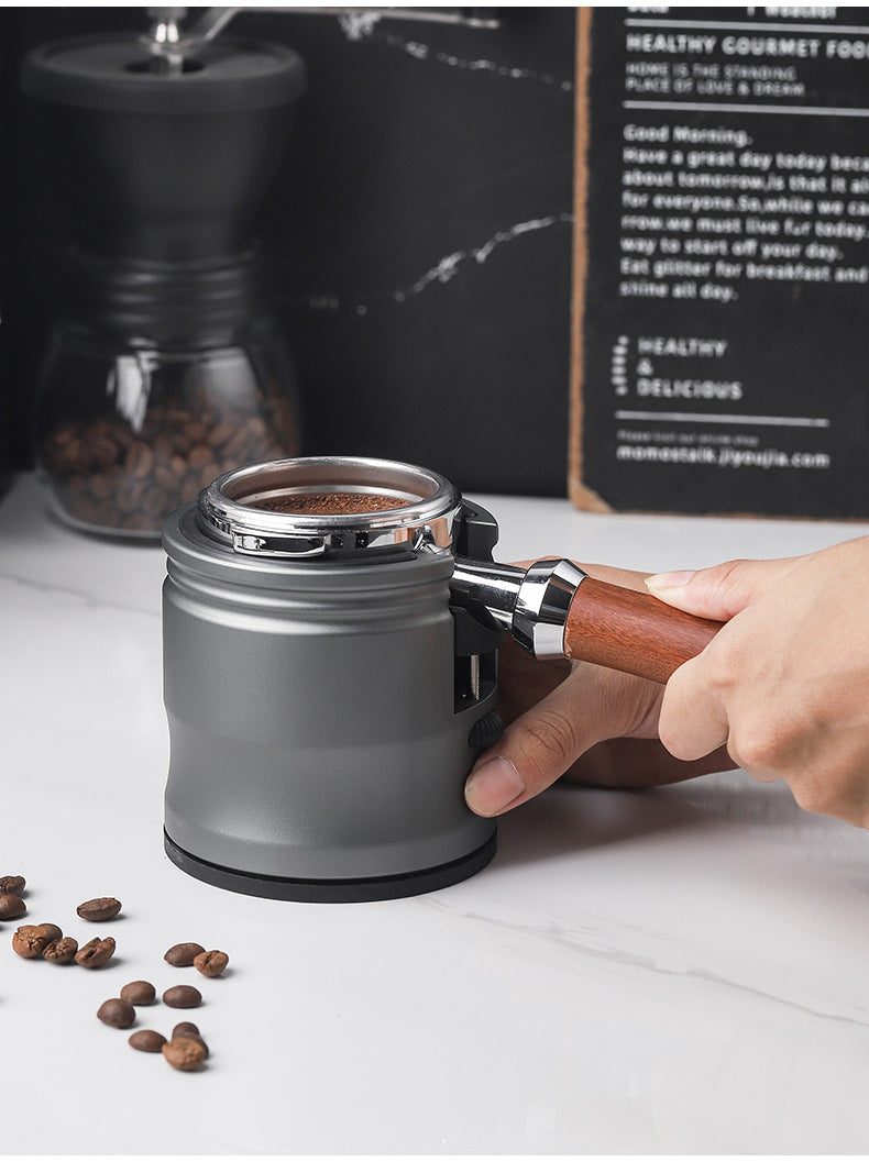 Silver Round Professional Aluminum Espresso Tamping Station - Adjustable Portafilter Holder Stand