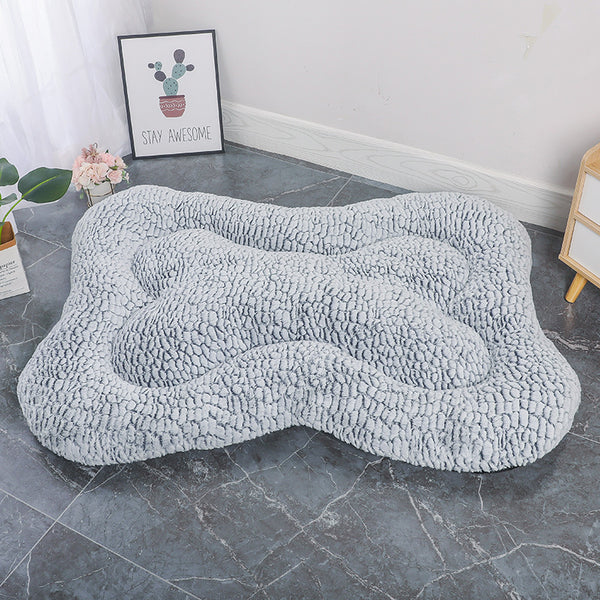 M Blue-grey Rose Velvet Fish Scale Pet Bed - Creative Bone-Shaped Soft and Cozy Dog & Cat Nest