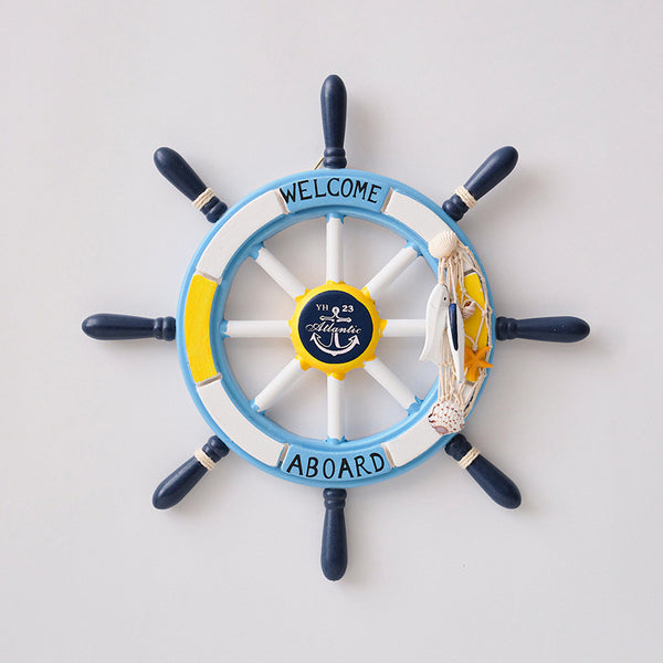 Nautical Wooden Rudder Wall Decor - 34cm Coastal Home Decor Accent (Yellow Rudder)