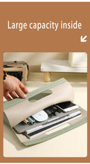 Khaki Professional A4 PU Leather Document Bag - Waterproof Handheld File Folder Portfolio for Business & Conference