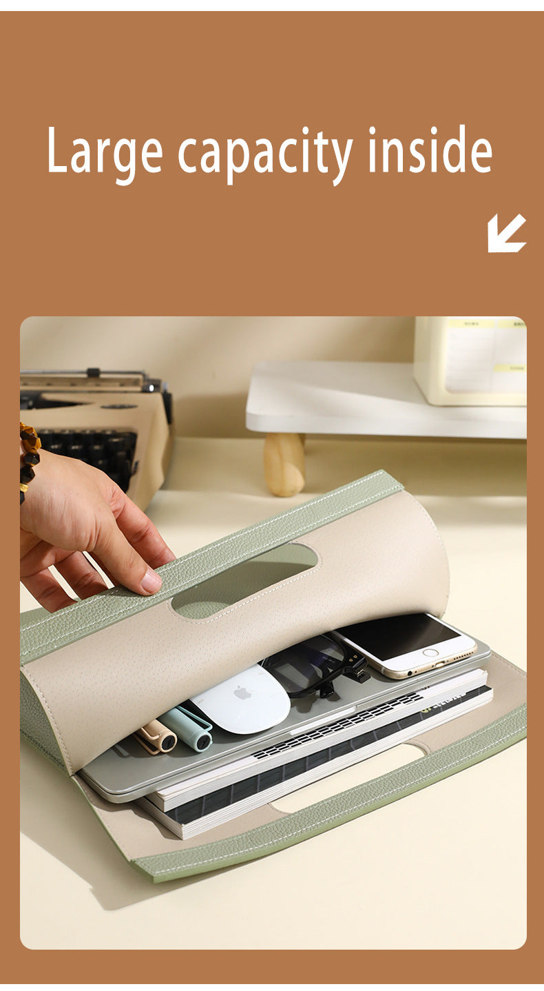 Khaki Professional A4 PU Leather Document Bag - Waterproof Handheld File Folder Portfolio for Business & Conference