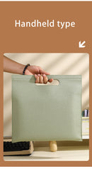 Light Green Professional A4 PU Leather Document Bag - Waterproof Handheld File Folder Portfolio for Business & Conference