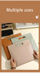 Grey Professional A4 PU Leather Document Bag - Waterproof Handheld File Folder Portfolio for Business & Conference