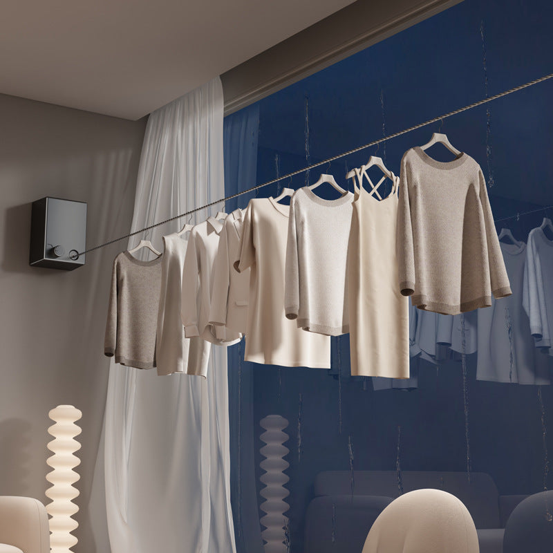 White Retractable Stainless Steel Clothesline - 4.2m Indoor and Outdoor Drying Solution