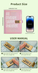100 Envelope Savings Challenge Binder with Password Lock A5 Cash Stuffing Budget Planner Book Money Organizer for Couples (Blue)