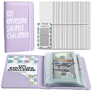 Purple 100 Days Envelope Savings Challenge with 50 Clear Double-Sided Pages - Portable A6 Size for Budgeting & Financial Goals