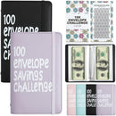 Two-Player 100 Days Envelope Savings Challenge with 50 Clear Double-Sided Pages - Portable A6 Size for Budgeting & Financial Goals (Purple + Black)