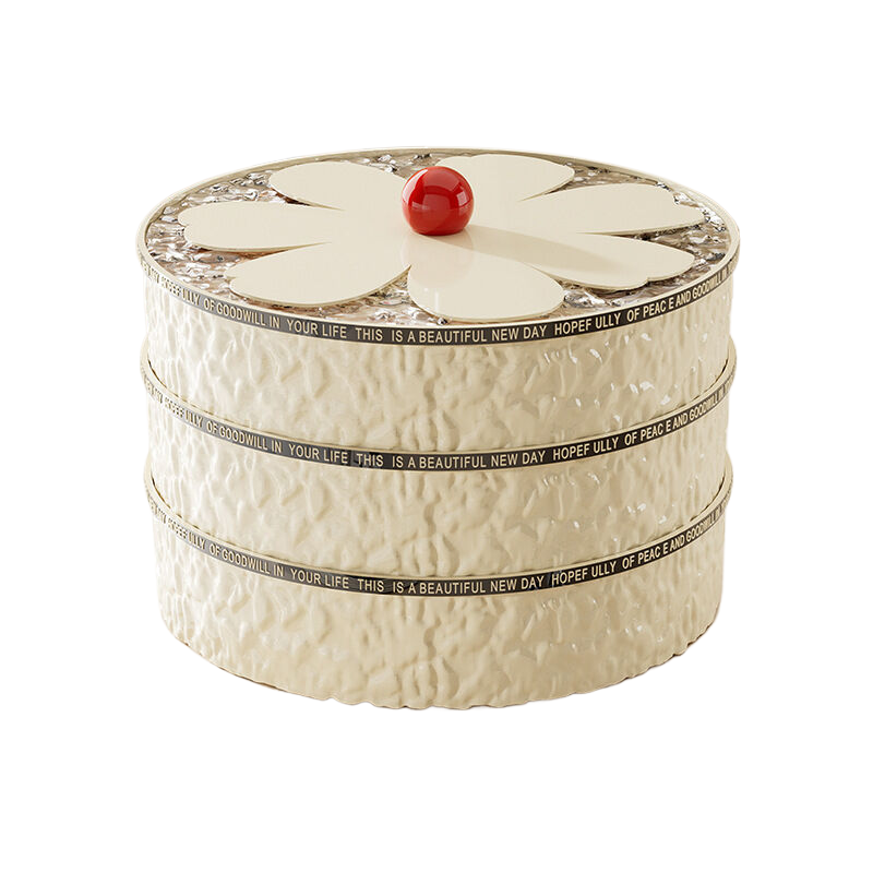 Flower shaped grid with lid dried fruit box, three-layer cream white