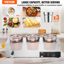 VEVOR Electric Soup Warmer, Three 7.4QT Stainless Steel Round Pot, 1200W Commercial Food Warmer, 30 - 85℃ Adjustable Temp, Bain Marie with Anti-Dry Burn and Reset Button, for Restaurant, Buffet