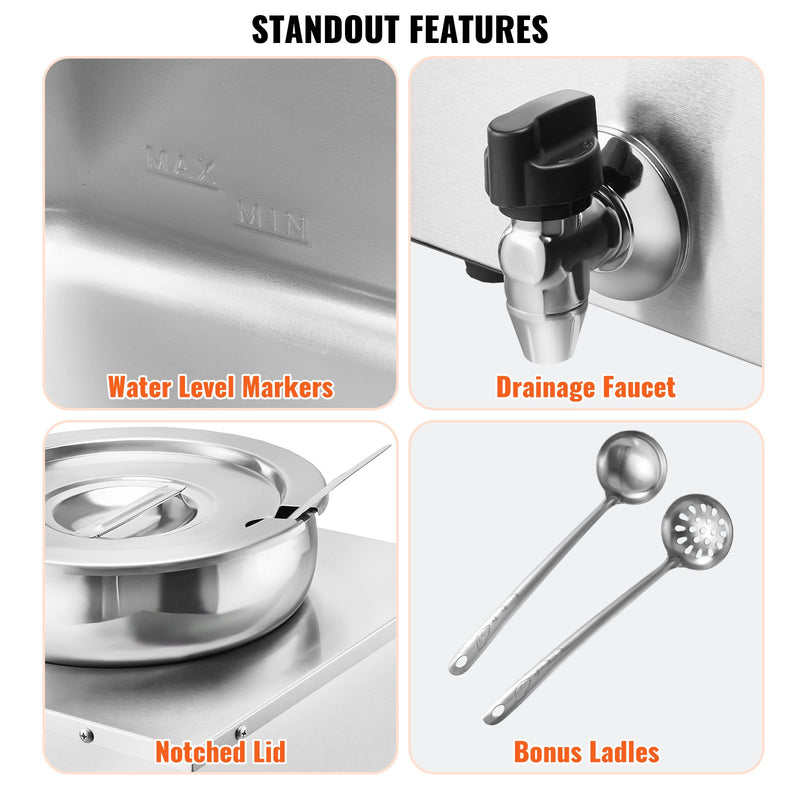 VEVOR Electric Soup Warmer, Three 7.4QT Stainless Steel Round Pot, 1200W Commercial Food Warmer, 30 - 85℃ Adjustable Temp, Bain Marie with Anti-Dry Burn and Reset Button, for Restaurant, Buffet