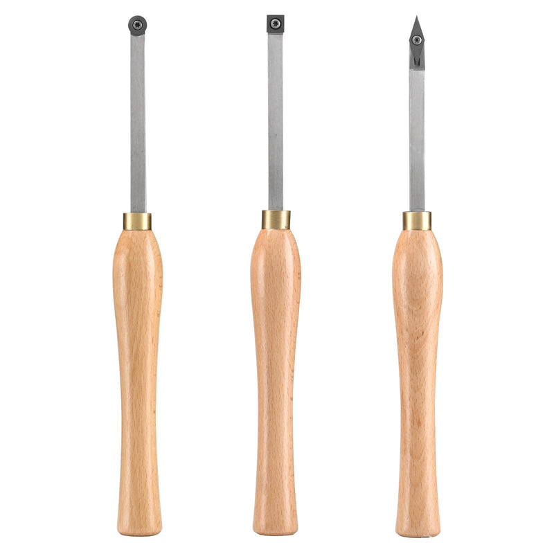 VEVOR Wood Lathe Chisel Set, 3 PCS Woodworking Turning Tools, Includes Square, Round, Diamond Carbide Blades, 20 cm Comfortable Grip Handles, Wood Chisel Set with Wooden Box For Turning Pens or Small