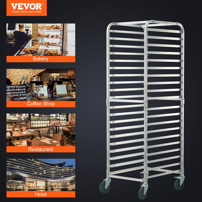 VEVOR Bun Pan Rack, 20-Tier Commercial Bakery Racks with Brake Wheels, Aluminum Racking Trolley Storage for Half & Full Sheet, Speed Rack For Kitchen Home, Bread Baking Equipment, 660x517x1767 mm