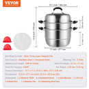 VEVOR Steamer Pot, 28cm Steamer Pot for Cooking with 8.5QT Stock Pot, Vegetable Steamer & 2 Steaming Grid, 3-Layer Food-Grade 304 Stainless Steel Food Steamer Cookware with Lid for Gas Electric Stove
