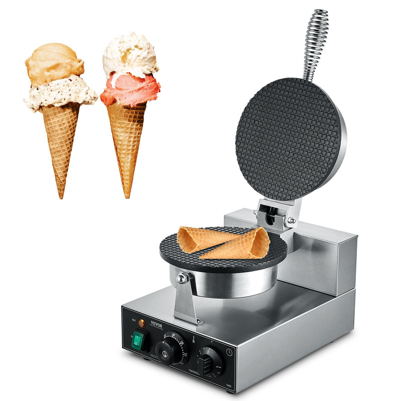 VEVOR Electric Ice Cream Cone Maker, Commercial 1230W Waffle Cone Machine, Non-Stick Stainless Steel Egg Roll Mold, with Temperature and Time Control, Handle, for Restaurant Bakery Snack Bar Family