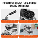 VEVOR Commercial Waffle Maker, 1300W Round Waffle Baker Machine, Non-Stick Stainless Steel Belgian Waffle Iron, Temperature and Time Control, 180° Rotatable, for Restaurant Bakery Snack Bar Family
