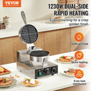 VEVOR Commercial Waffle Maker, 1230W Round Waffle Baker Machine, Non-Stick Stainless Steel Belgian Waffle Iron with Temperature and Time Control, Handle, for Restaurant Bakery Snack Bar Family