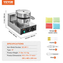 VEVOR Commercial Waffle Maker, 1230W Round Waffle Baker Machine, Non-Stick Stainless Steel Belgian Waffle Iron with Temperature and Time Control, Handle, for Restaurant Bakery Snack Bar Family