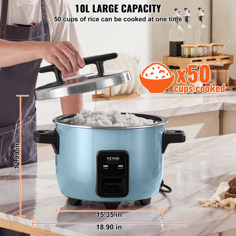 VEVOR Commercial Rice Cooker, 50-Cup Rice Cooker, 10 Liter Large Rice Cooker and Warmer with Nonstick Inner Pot, Fast Cooking and 24-Hour Keep Warm, with Rice Cup and Paddle, for Restaurant