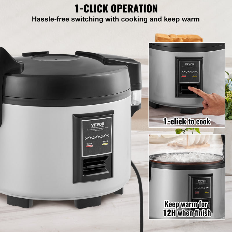 VEVOR Commercial Rice Cooker, 45-Cup Rice Cooker, 9 Liter Large Rice Cooker and Warmer with Nonstick Inner Pot, Fast Cooking and 12-Hour Keep Warm, with Rice Cup and Paddle, for Restaurant