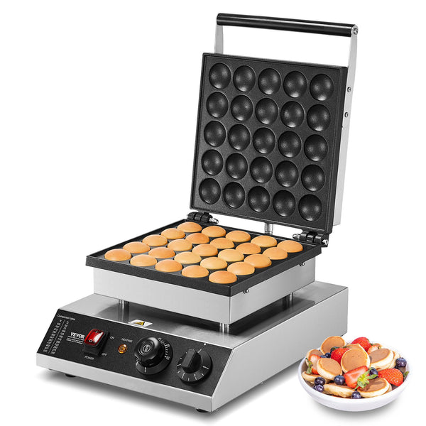 VEVOR Mini Dutch Pancake Maker, 25PCS 43mm Diameter Dorayaki Baker Machine, 1700W Commercial Electric Poffertjes Grill, Non-stick Stainless Steel, Temp & Time Control, for Home Kitchen Restaurant
