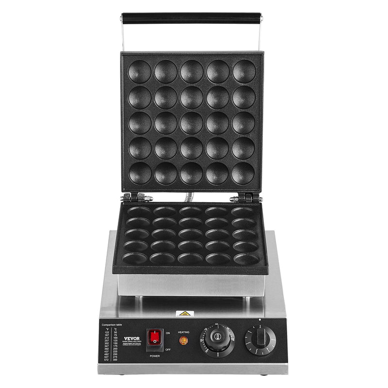 VEVOR Mini Dutch Pancake Maker, 25PCS 43mm Diameter Dorayaki Baker Machine, 1700W Commercial Electric Poffertjes Grill, Non-stick Stainless Steel, Temp & Time Control, for Home Kitchen Restaurant