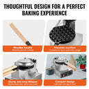 VEVOR Commercial Bubble Waffle Maker, 1400W Egg Pancake Baker Machine, Non-Stick Stainless Steel Egg Bubble Puff, 180° Rotatable, Temp and Time Control, Wooden Handle, for Restaurant Bakery Snack Bar