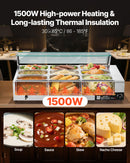VEVOR Commercial Food Warmer, 1500W Electric Stainless Steel Steam Food Warmer with Glass Cover, 9-Pan Countertop Buffet Bain Marie with Soup & Perforated Ladles, for Catering, Restaurant & Party