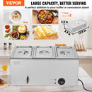 VEVOR 3-Pan Commercial Food Warmer, 16.5L Electric Steam Table, 1200W Professional Countertop Stainless Steel Buffet Bain Marie with 30 - 85℃ Temp Control for Catering and Restaurants, Silver