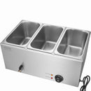 VEVOR 3-Pan Commercial Food Warmer, 16.5L Electric Steam Table, 1200W Professional Countertop Stainless Steel Buffet Bain Marie with 30 - 85℃ Temp Control for Catering and Restaurants, Silver