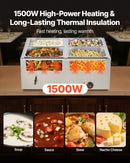 VEVOR Commercial Food Warmer, 1500W Electric Stainless Steel Steam Food Warmer with Lid, 4-Pan Fast Heating Countertop Buffet Bain Marie with Soup & Perforated Ladles, for Catering, Restaurant, Party