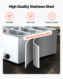 VEVOR Commercial Food Warmer, 1500W Electric Stainless Steel Steam Food Warmer with Lid, 6-Pan Fast Heating Countertop Buffet Bain Marie with Soup & Perforated Ladles, for Catering, Restaurant, Party