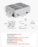 VEVOR Commercial Food Warmer, 1500W Electric Stainless Steel Steam Food Warmer with Lid, 6-Pan Fast Heating Countertop Buffet Bain Marie with Soup & Perforated Ladles, for Catering, Restaurant, Party