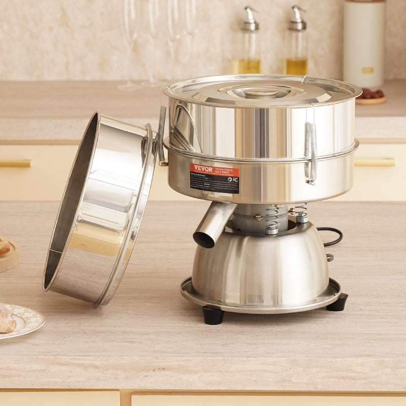 VEVOR Automatic Electric Vibrating Sieve, Stainless Steel Sifter Shaker Machine with 10+60 Mesh, 45W Automatic Powder Sifter Machine Countertop, Electric Sieve Shaker for Flour Powers, Mungbean, Rice