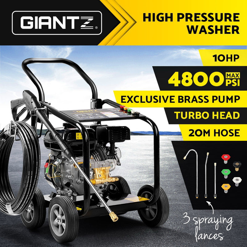 4800PSI Petrol High Pressure Cleaner Washer 10HP 20M Hose Gurney