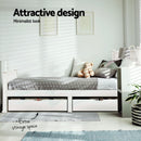 Artiss Bed Frame Single Size Wooden with 2 Drawers White RIO