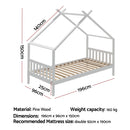 Artiss Bed Frame Wooden Base Kids Single Timber House Beds White