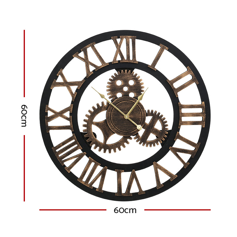 60cm Wall Clock Large Retro Roman Numerals Brown