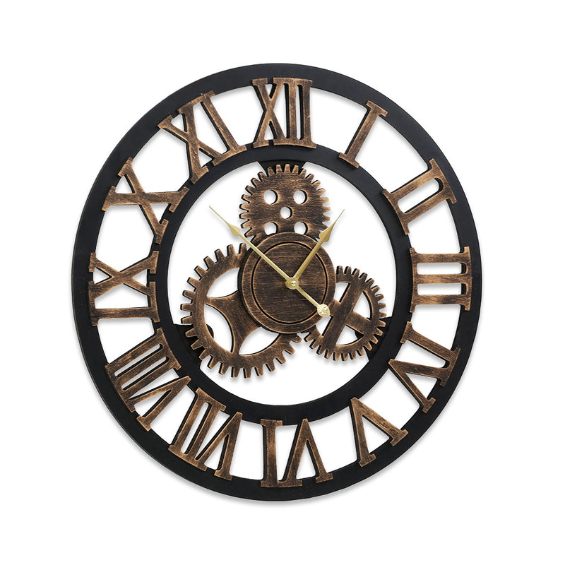 60cm Wall Clock Large Retro Roman Numerals Brown