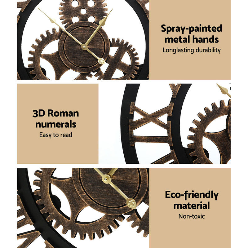60cm Wall Clock Large Retro Roman Numerals Brown