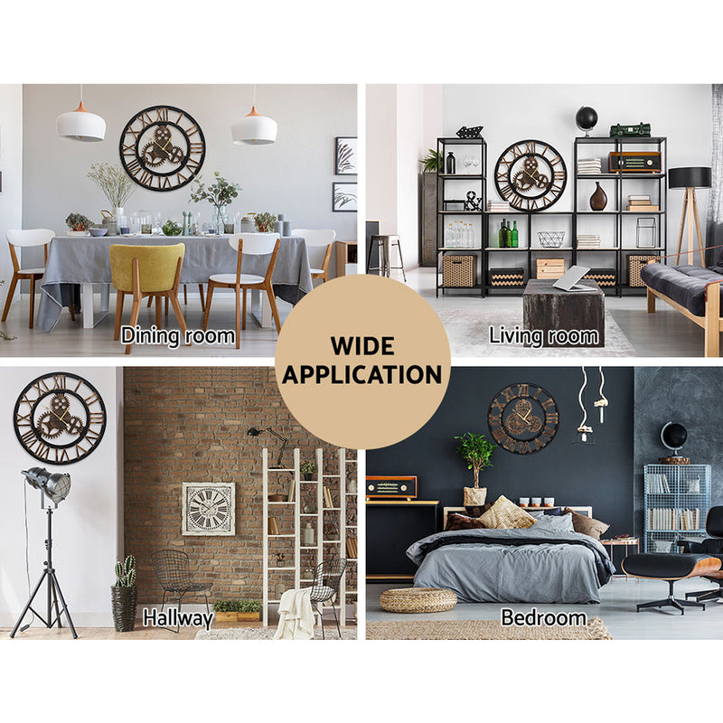 60cm Wall Clock Large Retro Roman Numerals Brown