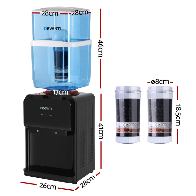 Water Cooler Dispenser 22L Bench Top Chiller Purifier Filter Hot Cold Black