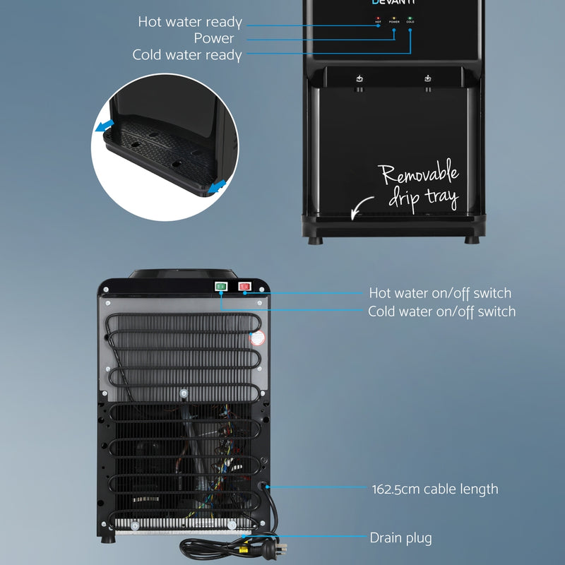 Water Cooler Dispenser 22L Bench Top Chiller Purifier Filter Hot Cold Black
